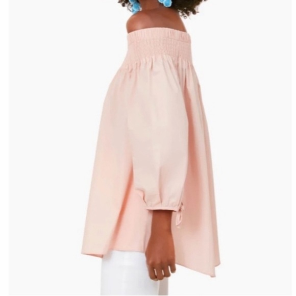 Pomander Place Inslee pink smocked off the shoulder top - Picture 2 of 10